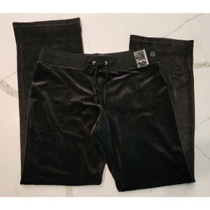NWT NY&C Black Velour Straight Leg Pants L Tall Rhinestone Grommets Drawstring